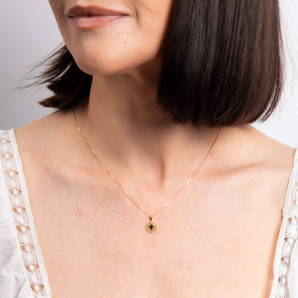 Elements Gold Ornate Sapphire Pendant-1