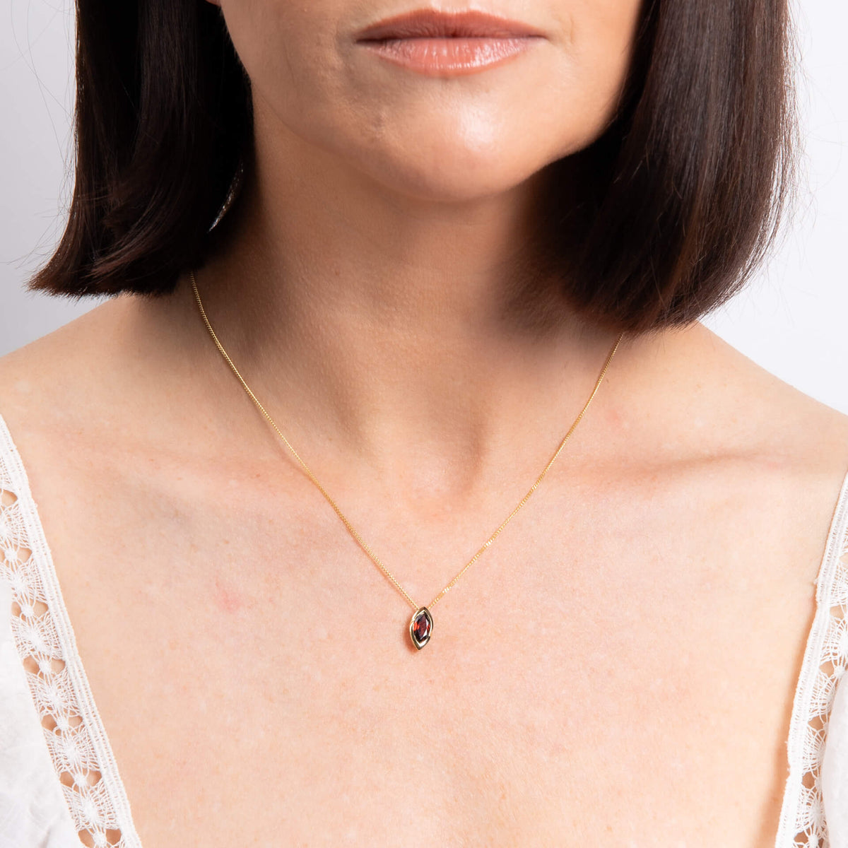 Elements Gold Marquise Garnet Pendant-1