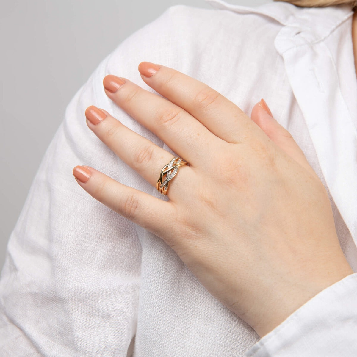 Elements Gold Plaited Ring with Pave Diamonds-3