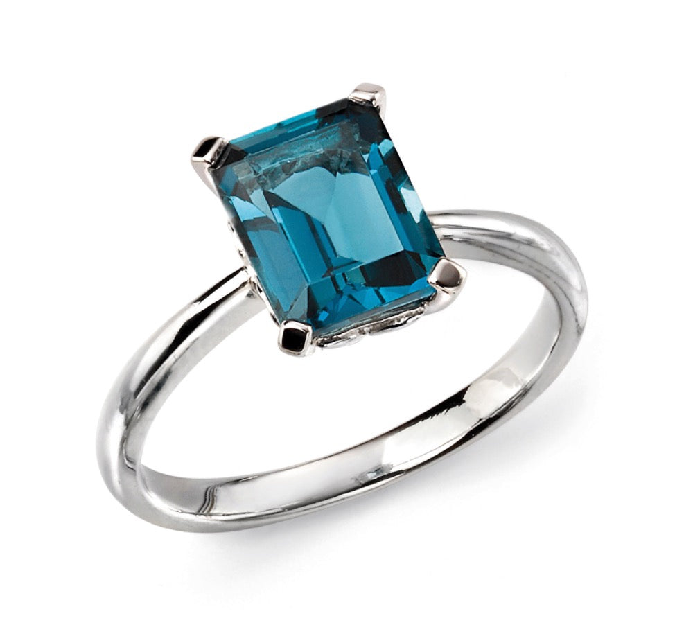 Elements Gold Rectangle London Blue Topaz Ring-0