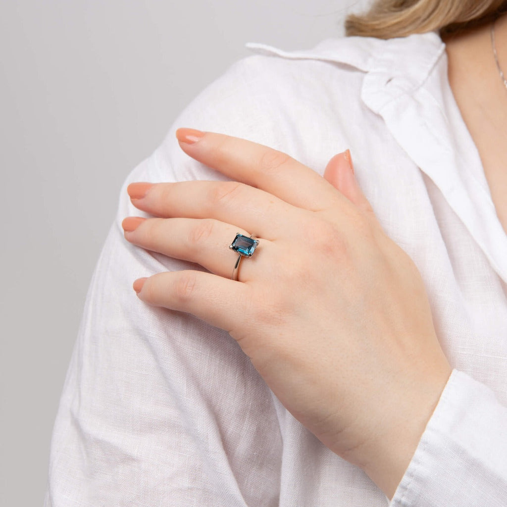Elements Gold Rectangle London Blue Topaz Ring-1