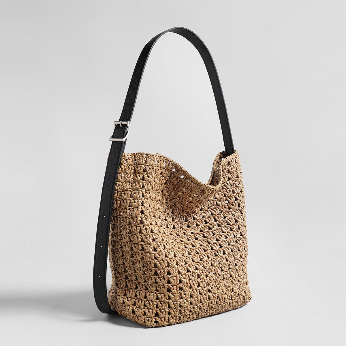 Hand-Woven Raffia Bucket Bag – Adjustable Leather Strap with Drawstring Inner Pouch - Buckets at Dealshubindia