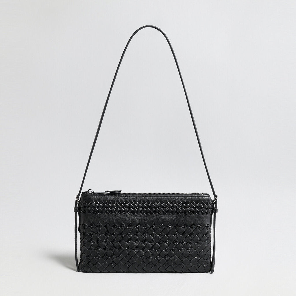 Hand-Woven Sheepskin Leather Shoulder Bag – Two-Tone Intrecciato Weave - Shoulder Bags at Dealshubindia
