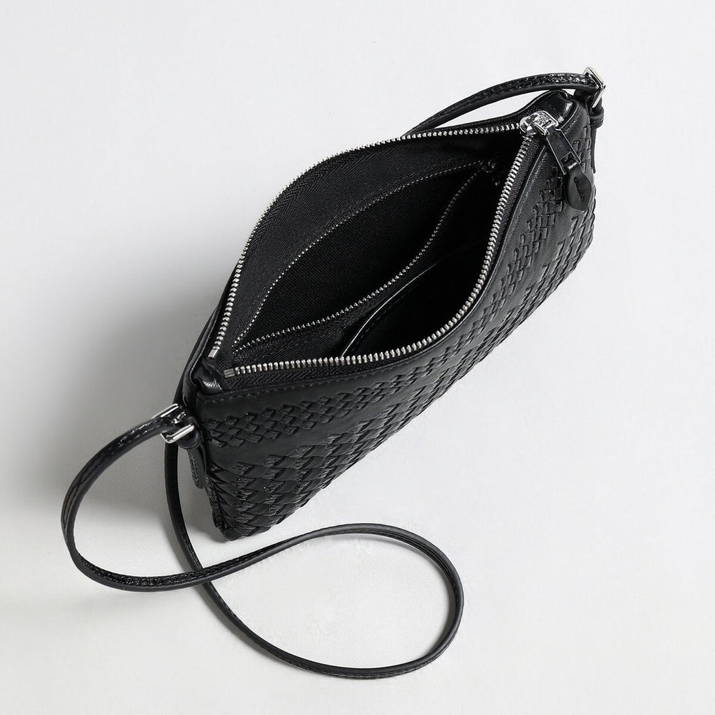 Hand-Woven Sheepskin Leather Shoulder Bag – Two-Tone Intrecciato Weave - Shoulder Bags at Dealshubindia