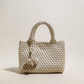 Happy Mini Woven Leather Top Handle Bag – Artisan Handwoven Structured Mini Tote with Knotted Charm - Top Handles at Dealshubindia