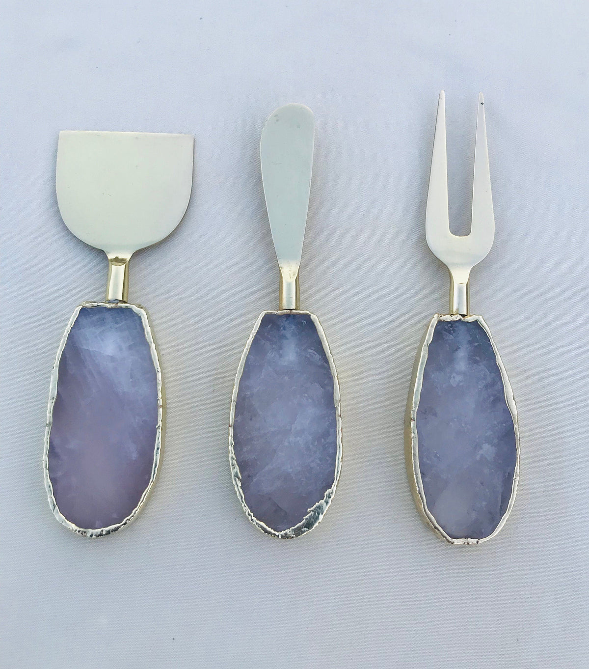 Set of 3 Rose Quartz Cheese Knives/Spreaders