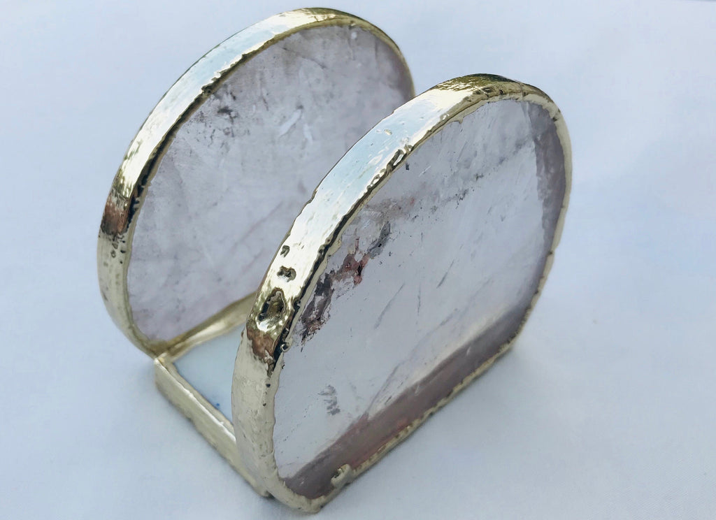 Hand Rounded Clear Quartz Agate Napkin Holder/Natural Stone Napkin Holder/Paper Napkin Holder/Desk Napkin Holder/Picnic Holder