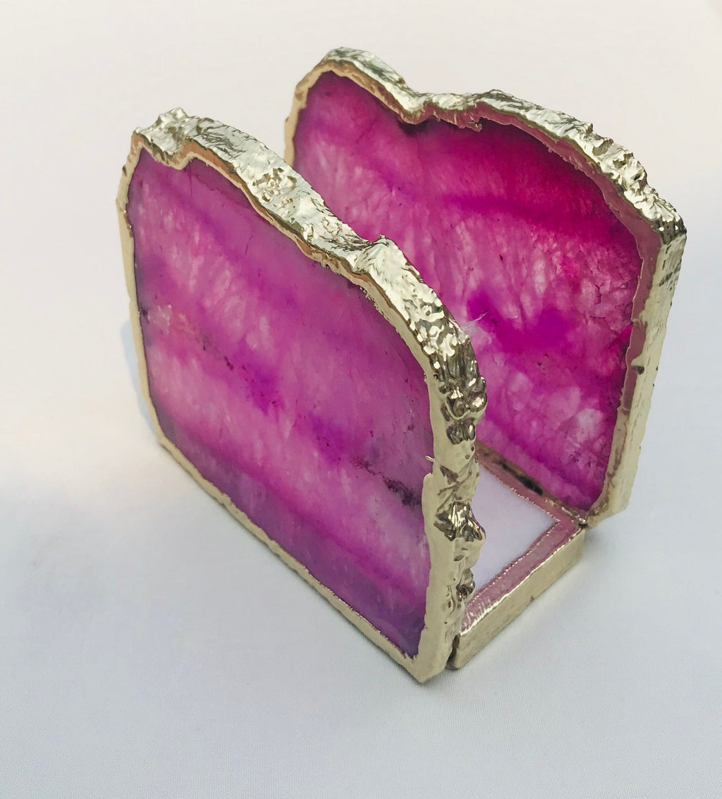 Pink Agate Napkin Holder/Natural Stone Napkin Holder/Paper Napkin Holder/Desk Napkin Holder/Picnic Holder