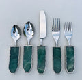 Set of 5 Pieces Green Agate Cutlery