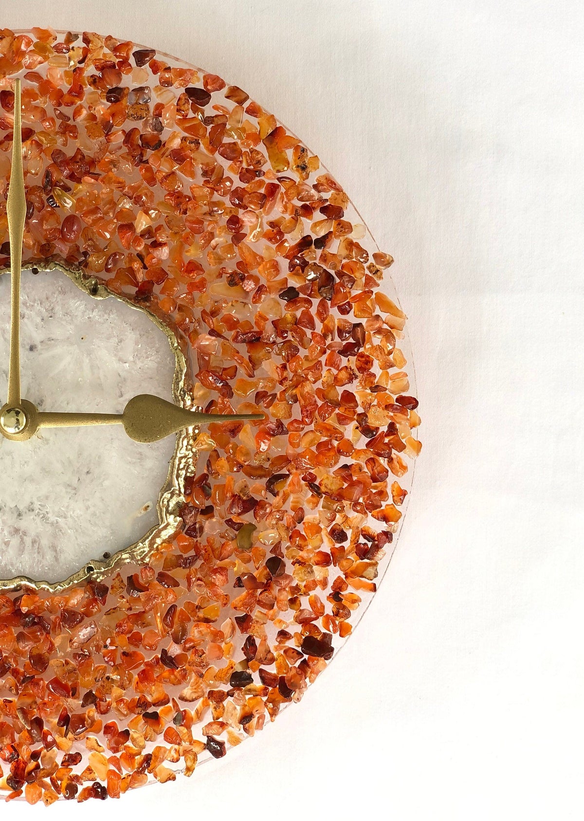 10" Diameter Large Orange Crystal White Agate Wall Clock