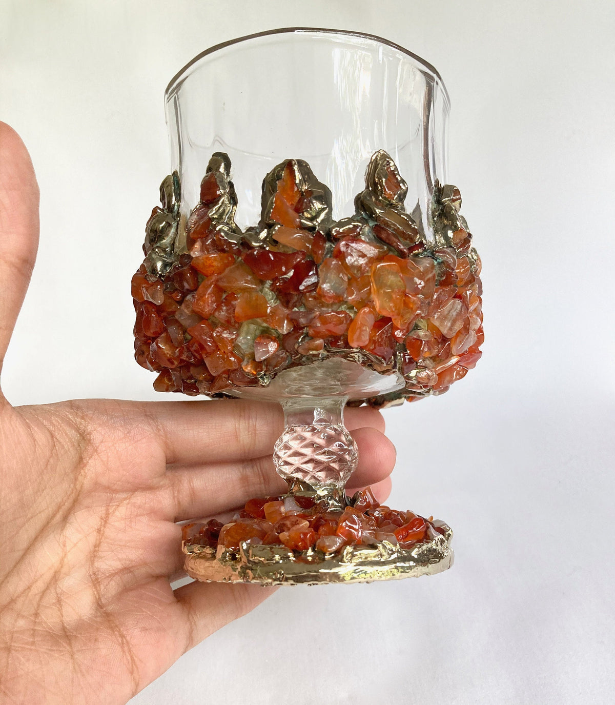 Crystal Wine Glasses with Red Agate – Set of 1 or 2, 7 oz