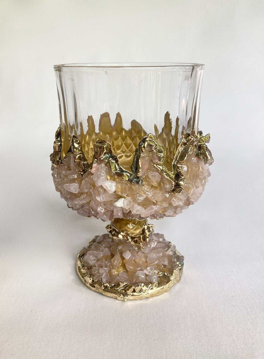 Crystal Wine Glasses with Rose Quartz Agate – Set of 1 or 2, 7 oz