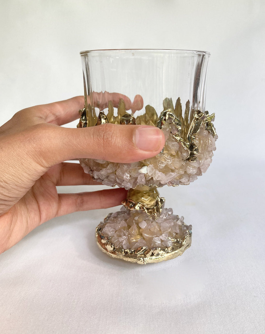 Crystal Wine Glasses with Rose Quartz Agate – Set of 1 or 2, 7 oz