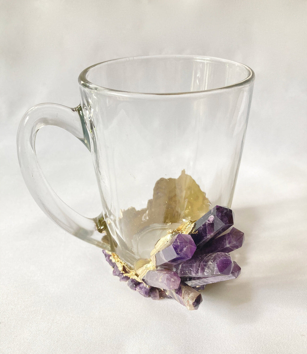 Crystal Coffee & Tea Glasses with Amethyst Agate – Set of 1 or 2, 11 oz