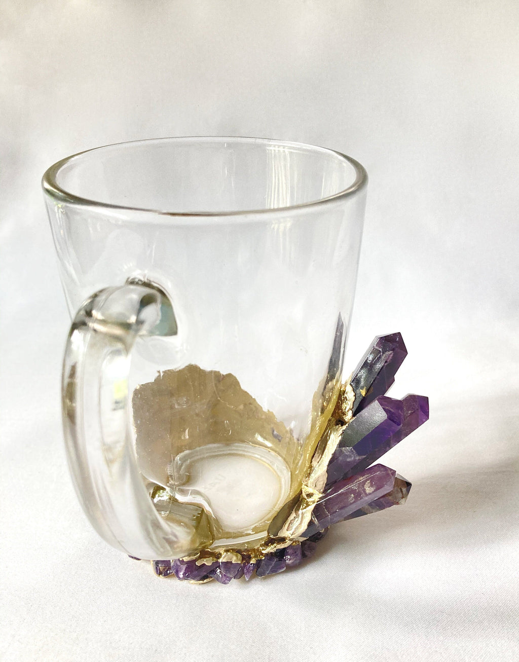 Crystal Coffee & Tea Glasses with Amethyst Agate – Set of 1 or 2, 11 oz