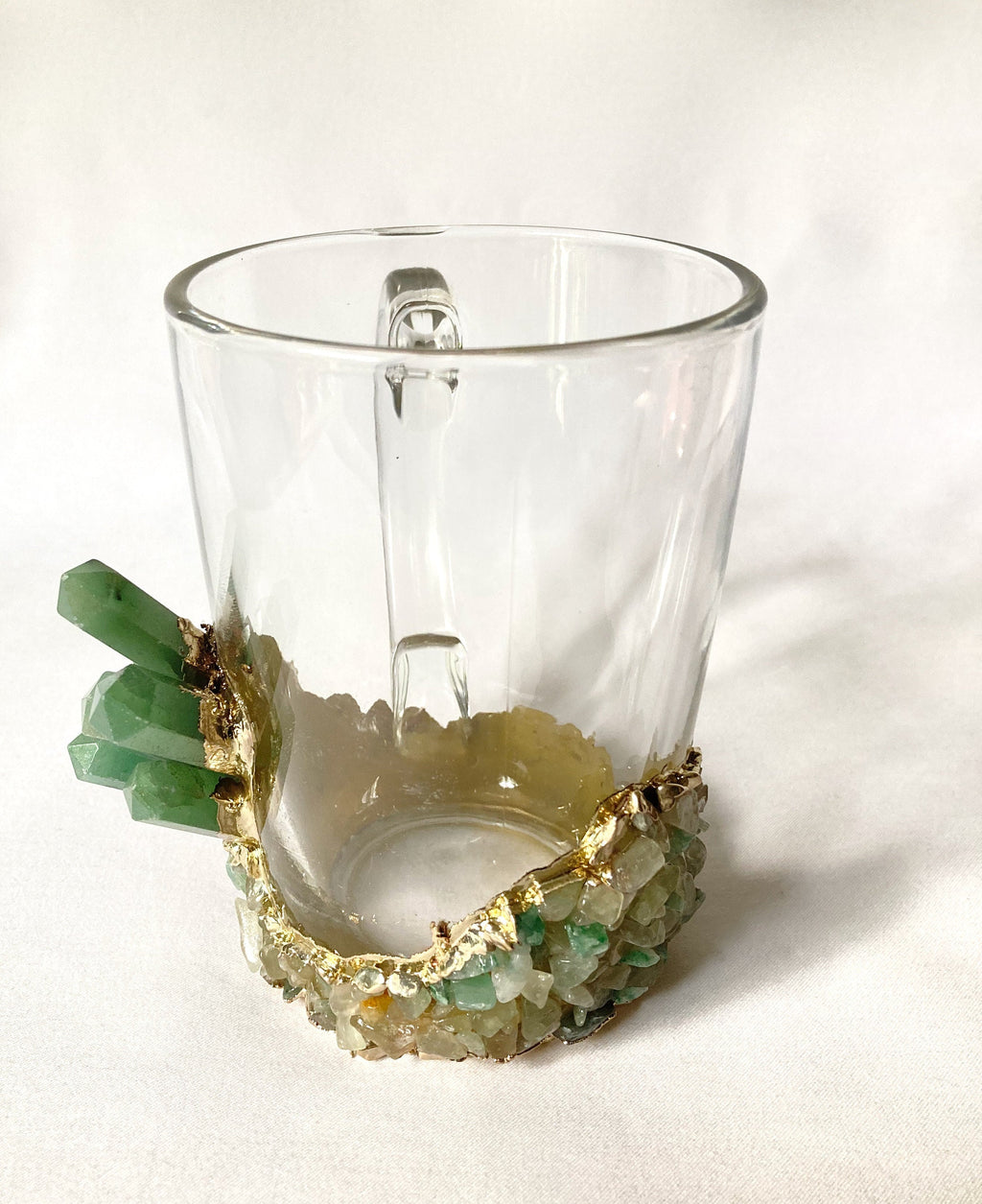 Crystal Coffee & Tea Glasses with Green Agate – Set of 1 or 2, 11 oz