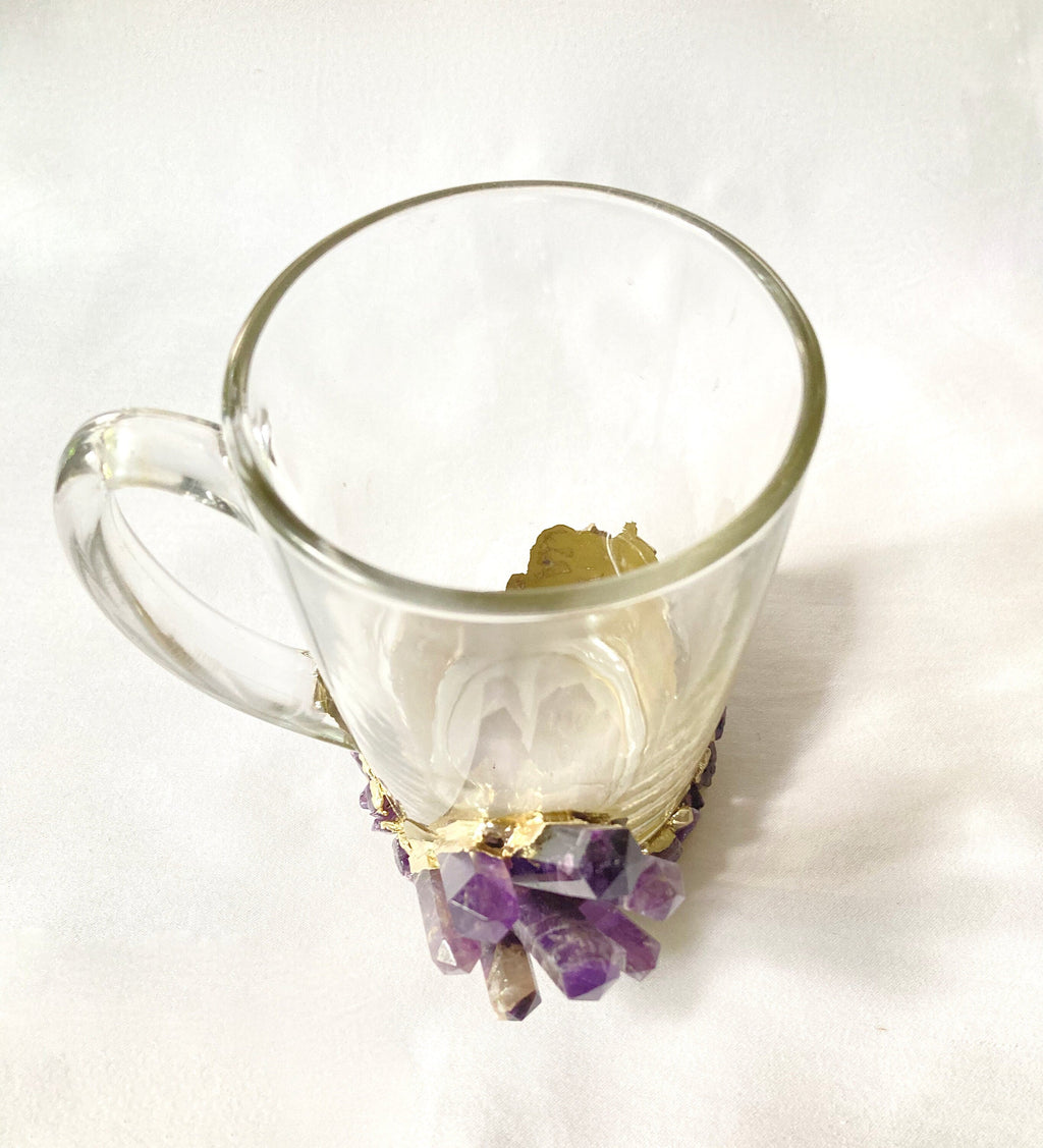 Crystal Coffee & Tea Glasses with Amethyst Agate – Set of 1 or 2, 11 oz