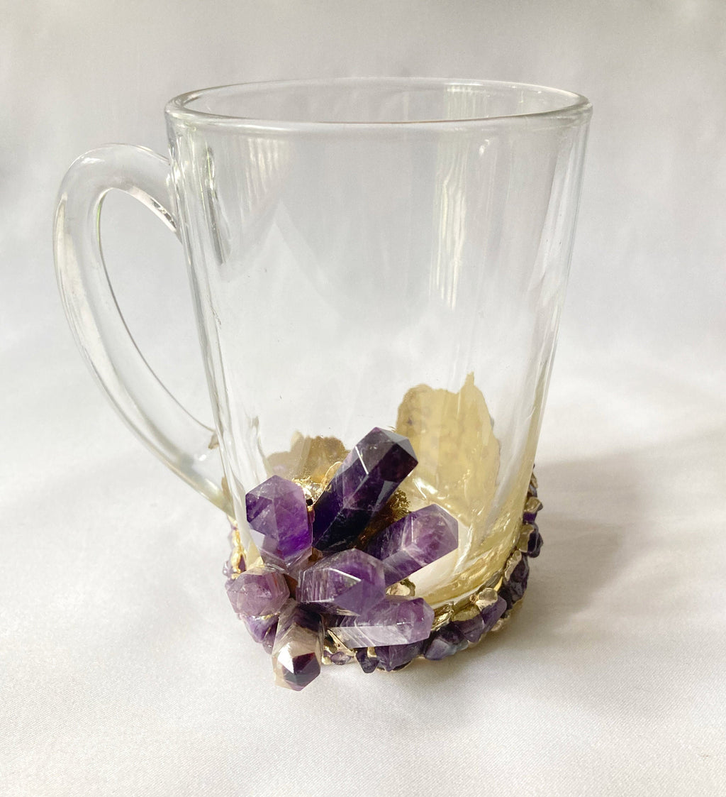 Crystal Coffee & Tea Glasses with Amethyst Agate – Set of 1 or 2, 11 oz