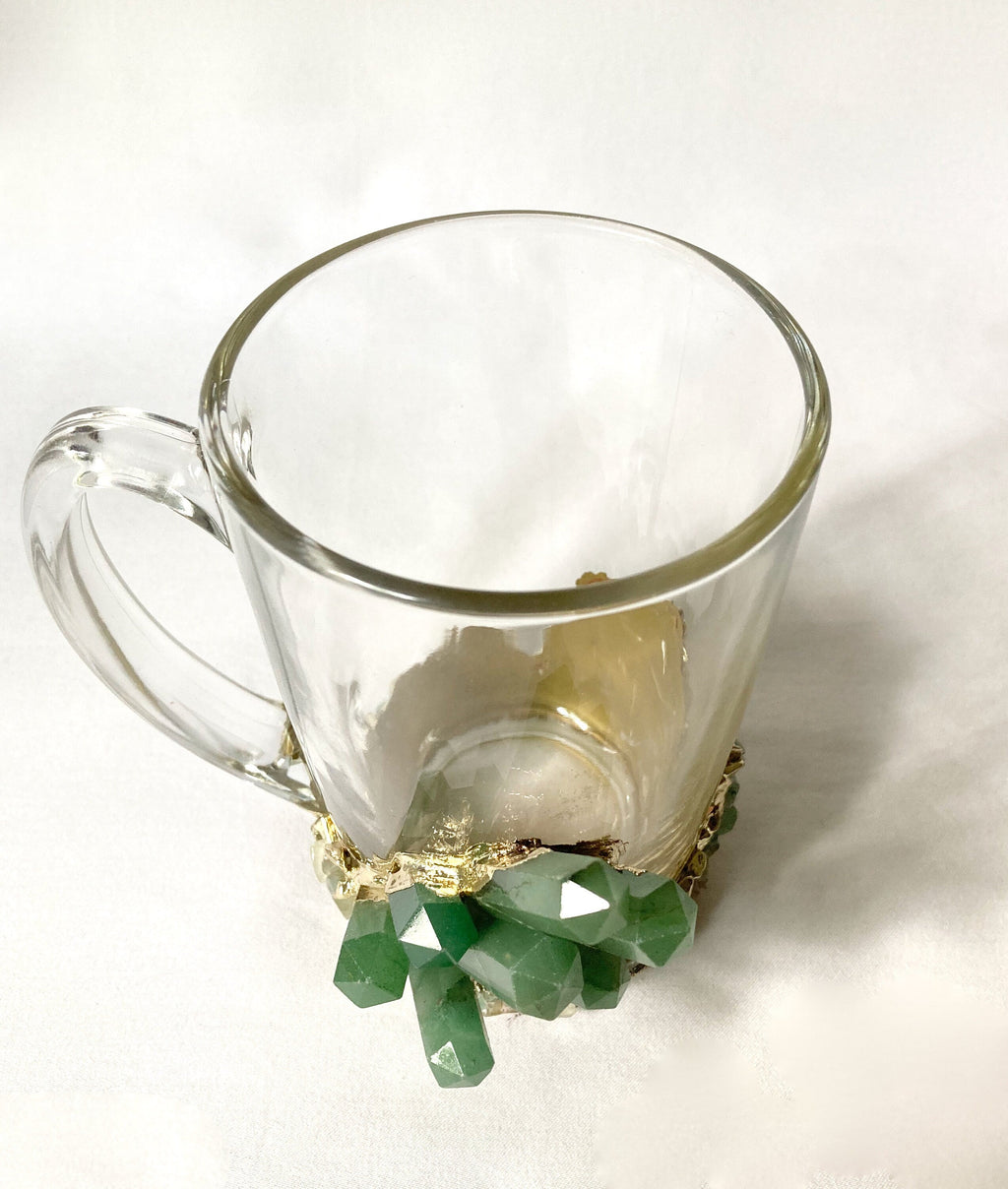 Crystal Coffee & Tea Glasses with Green Agate – Set of 1 or 2, 11 oz