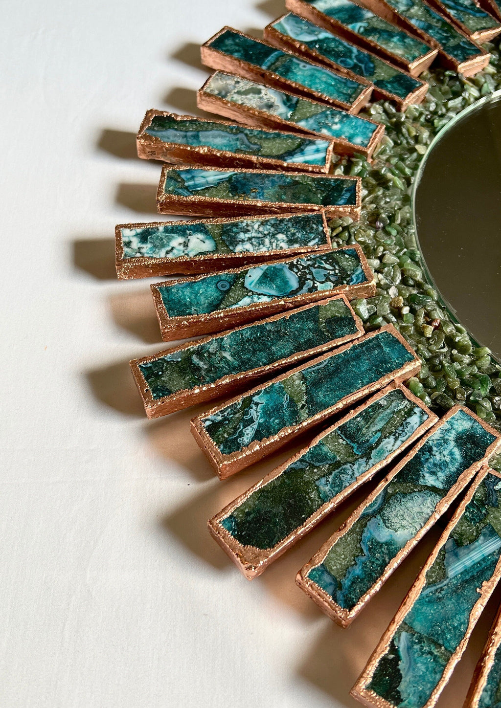 Starburst Agate Mirror with Blue and Green Agate – 20" Round