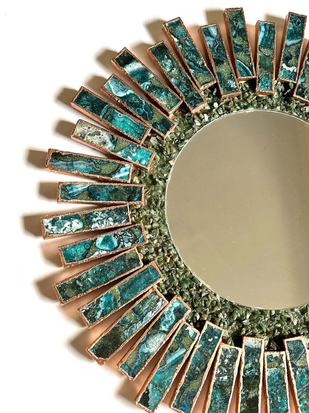 Starburst Agate Mirror with Blue and Green Agate – 20" Round