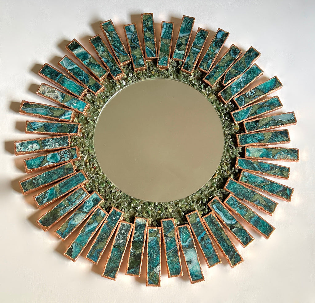 Starburst Agate Mirror with Blue and Green Agate – 20" Round