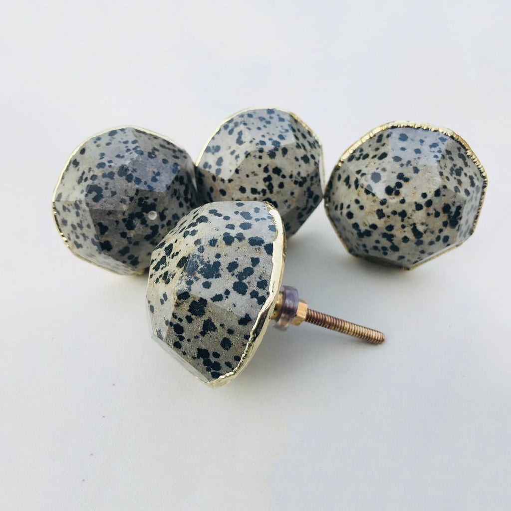 Large Faceted Dalmatian Jasper Gemstone/Agate Classic Finish Cabinet Drawer Pull Wardrobe Dresser Interior Decorative Handle