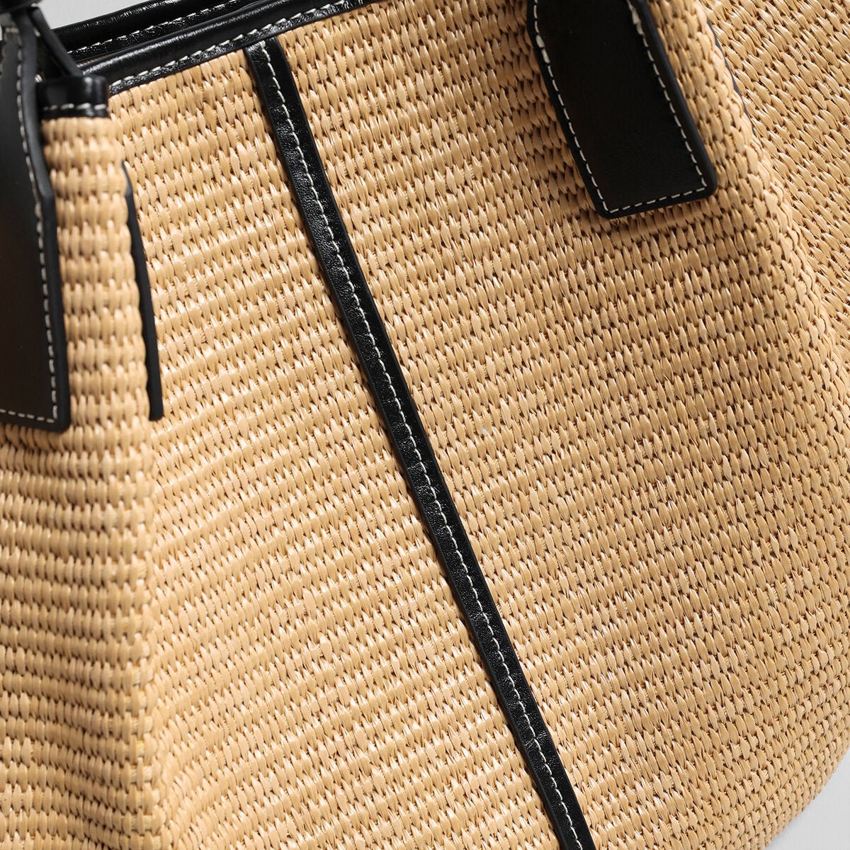 Large Paneled Woven Straw Tote Bag – Marte Grass Leather Trim Oversized Shoulder Tote - Totes at Dealshubindia