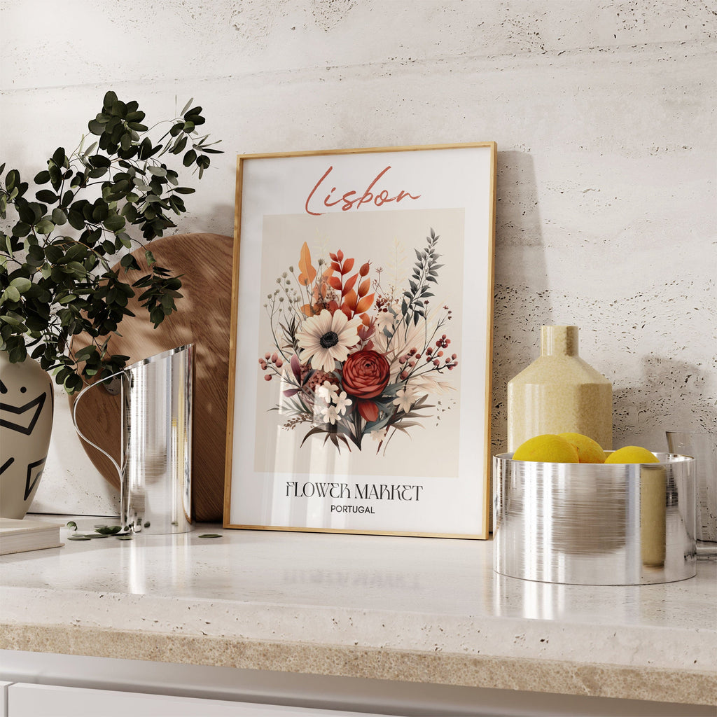 Lisbon Flower Market Portugal Design Poster · Geschenkidee · Wanddeko Wohnzimmer Küche · Skandinavisches Design · Deko Print ohne Rahmen