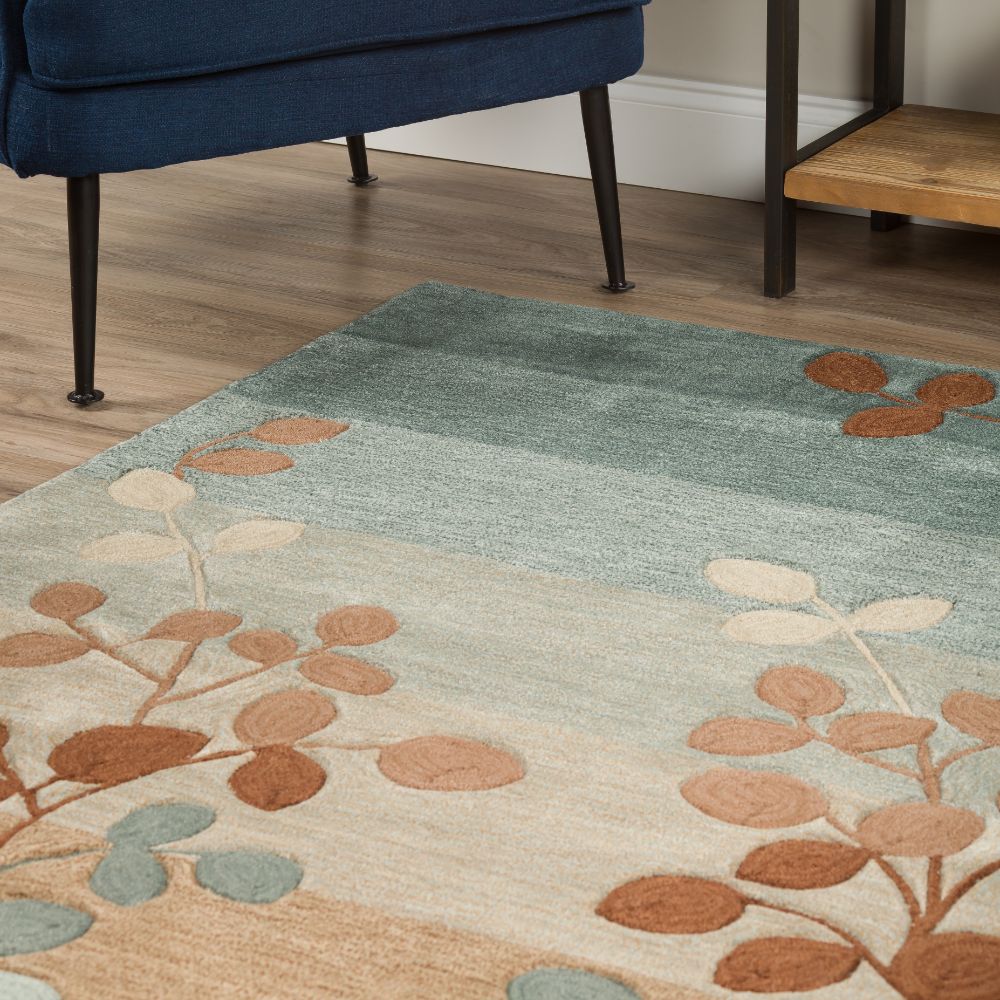 Teal, Brown & Cream Botanical Rug | Wool | Flormi by Rugfine