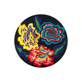 Hand Tufted Psychedelic Floral Round Wool Rug | Multicolour on Black | Loquax by Rugfine