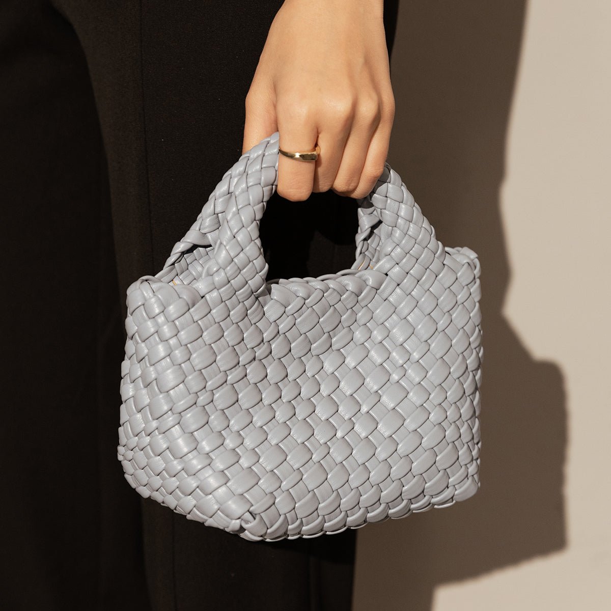 Mini Woven Top Handle Bag – Handcrafted Intrecciato Leather Cube Bag with Detachable Pouch - Top Handles at Dealshubindia