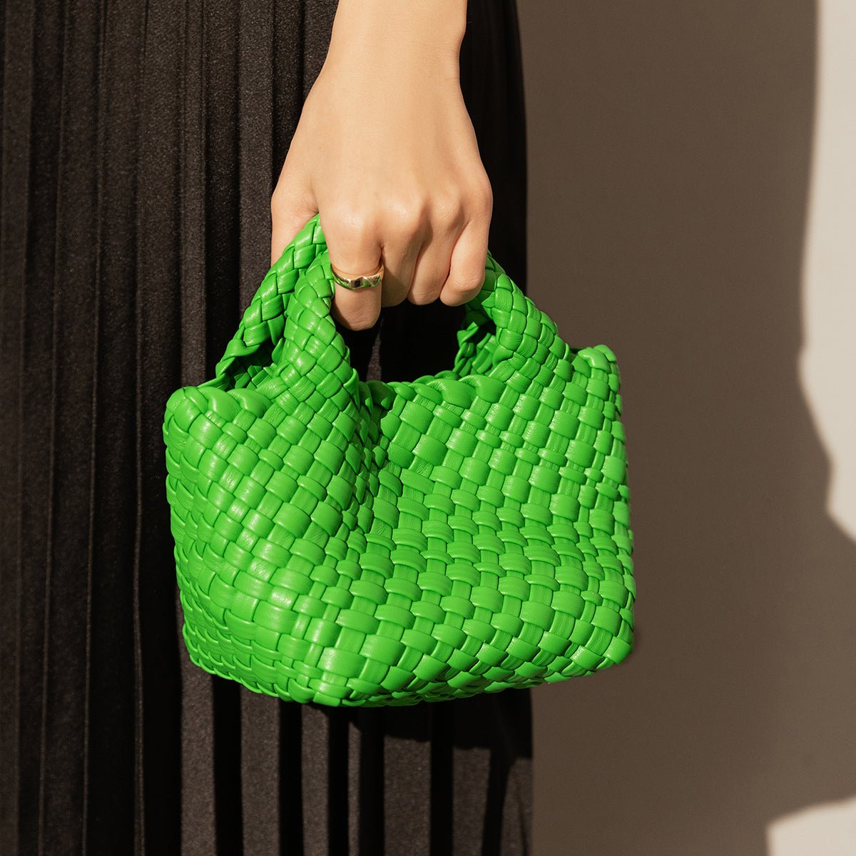 Mini Woven Top Handle Bag – Handcrafted Intrecciato Leather Cube Bag with Detachable Pouch - Top Handles at Dealshubindia