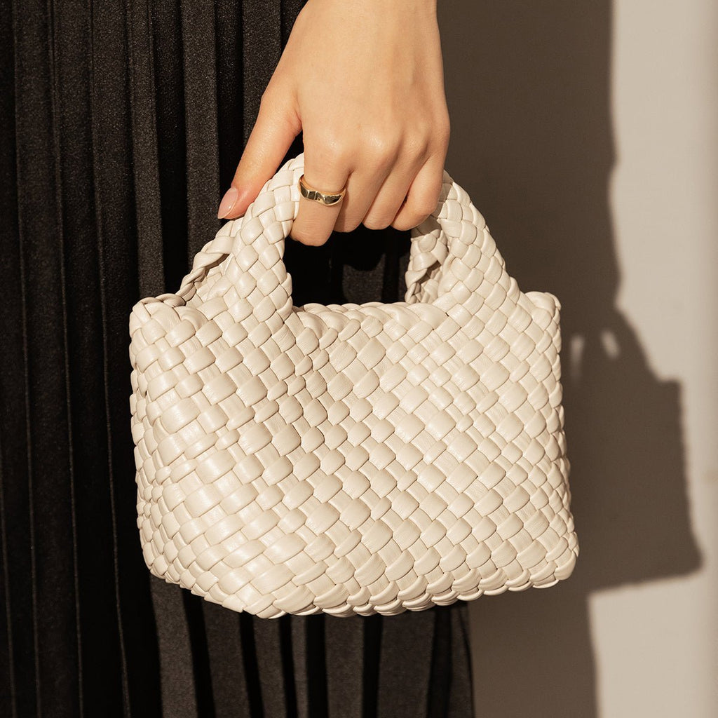 Mini Woven Top Handle Bag – Handcrafted Intrecciato Leather Cube Bag with Detachable Pouch - Top Handles at Dealshubindia