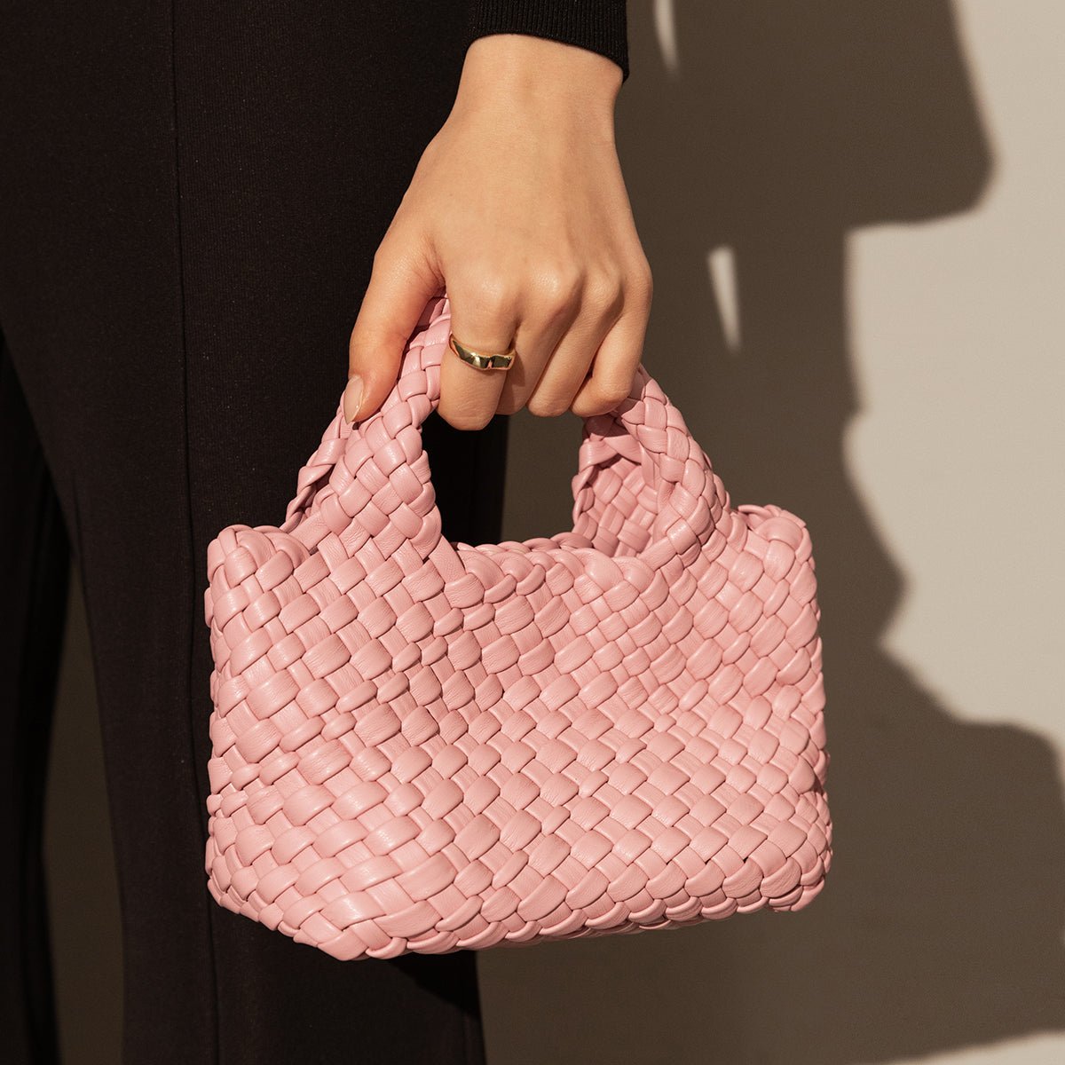 Mini Woven Top Handle Bag – Handcrafted Intrecciato Leather Cube Bag with Detachable Pouch - Top Handles at Dealshubindia