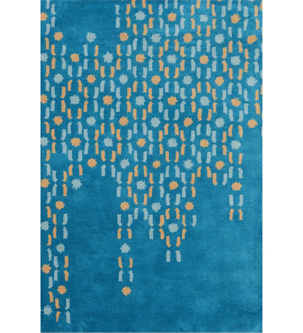 Hand Tufted Rug | Teal, Gold & White | Wool | Morbix by Rugfine-1