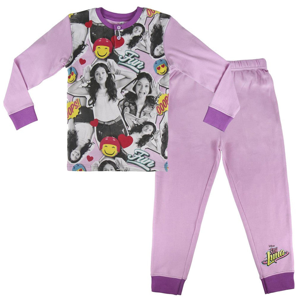 Lilac Soy Luna long-sleeve pajama set with collage print top and matching pants