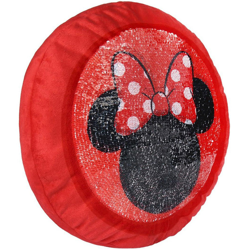 Red sequin Minnie cushion with bow and polka-face