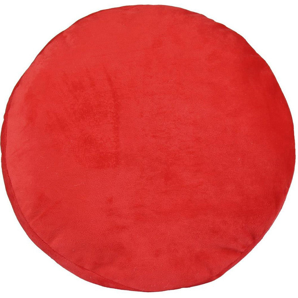 Red round cushion cover, plain fabric reverse side