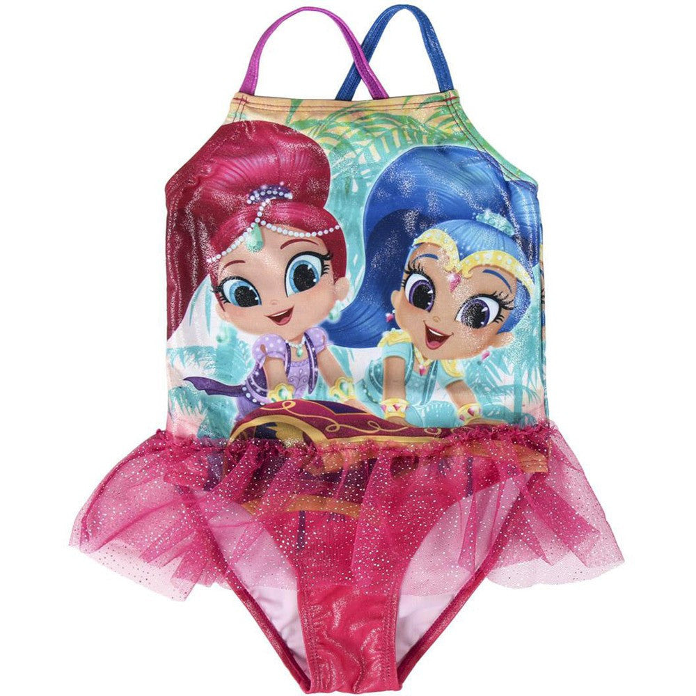 Girls one-piece swimsuit with glitter mermaid print and tulle skirt
