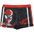 Boys' Spider-man swim trunks with red waistband, black with Spider graphic and white side stripes