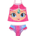 Girls' pink Shimmer and Shine character bikini set with matching blue bottoms