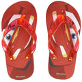 Red flashing flip-flop sandals with cartoon graphics and glowing yellow button lights