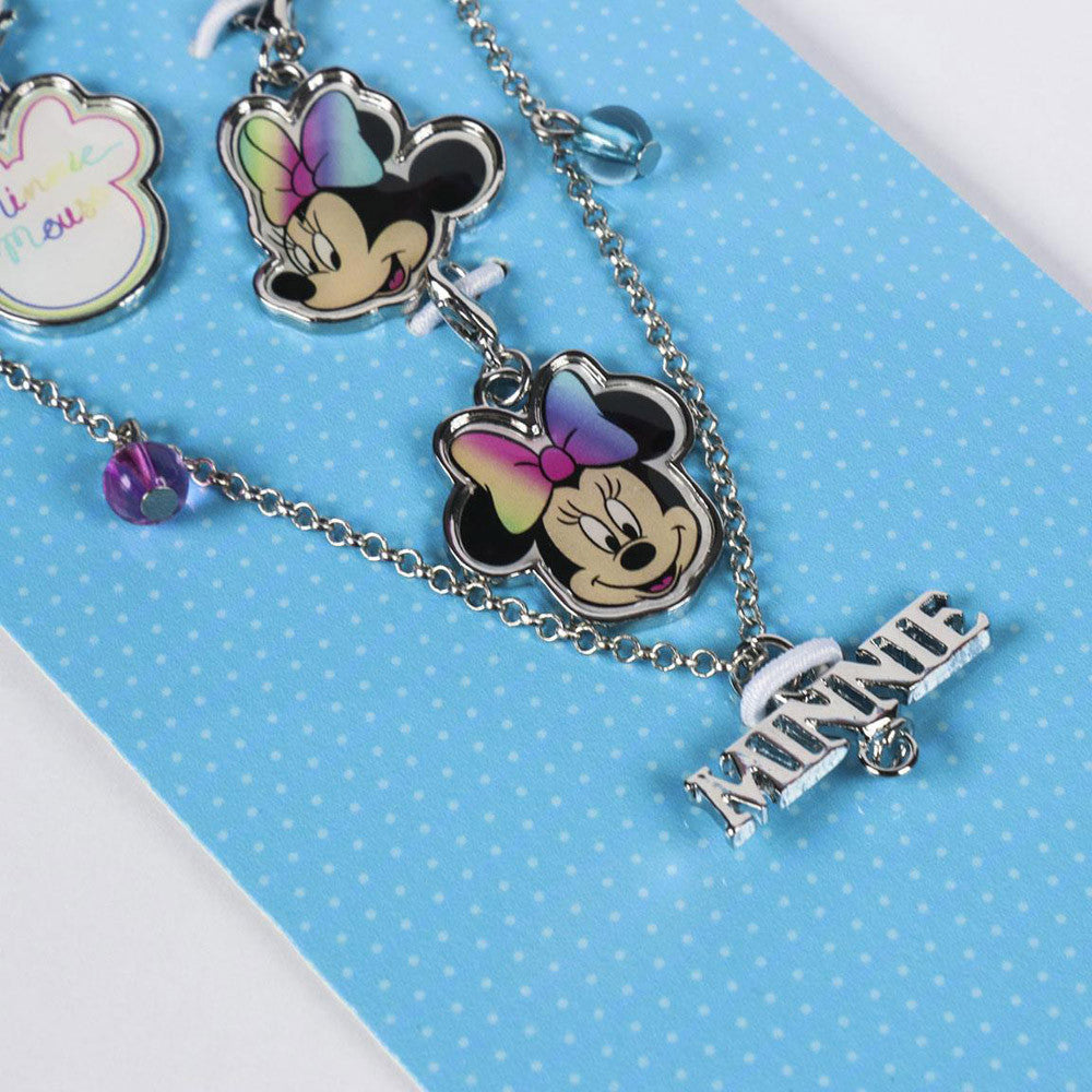 Minnie Mouse charm necklace with enamel pendants and 'MINNIE' charm on chain