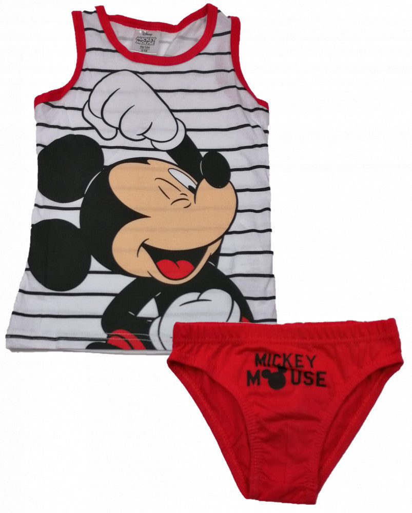Red and white Mickey underwear set: striped tank top and red briefs