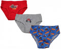 Kids' underwear set of three briefs: red logo, gray truck, blue patterned