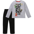 Spinjitzu gray-black pajama set: heather gray long-sleeve top with graphic, black pants