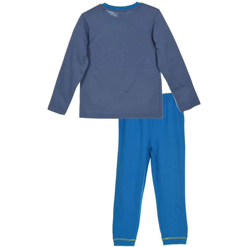 Steel blue long-sleeve pajama set, plain back top with blue pants