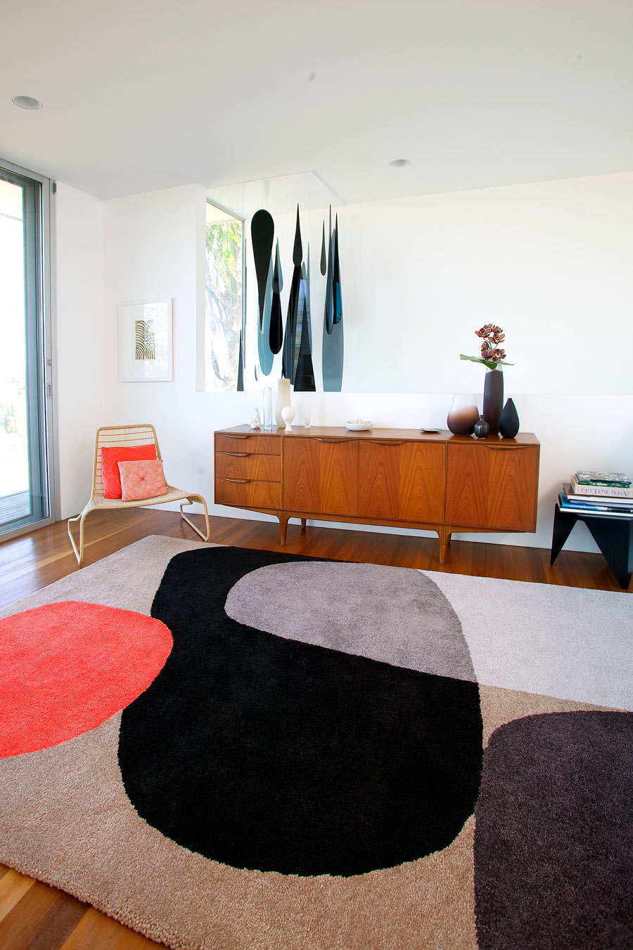 Hand Tufted Rug | Taupe, Red & Black | Wool | Orblume by Rugfine