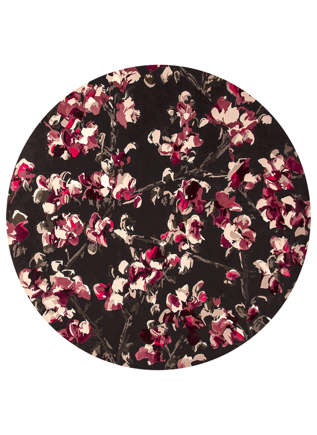 Hand Tufted Blossom Round Wool Rug | Burgundy, Rose & Black | Panamor by Rugfine